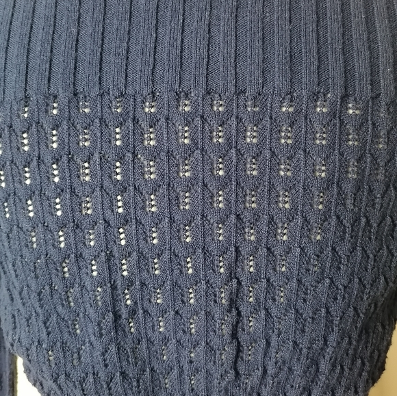 💧 vintage navy blue hollow long-sleeved cardigan - Picture 5 of 7